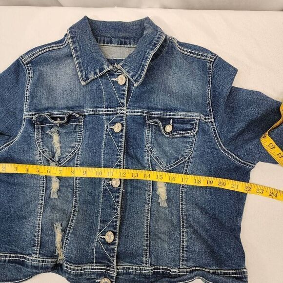 Amethyst Size 2XL Cropped Distressed Denim Long Sleeve Button Up Jacket Western - Picture 4 of 6